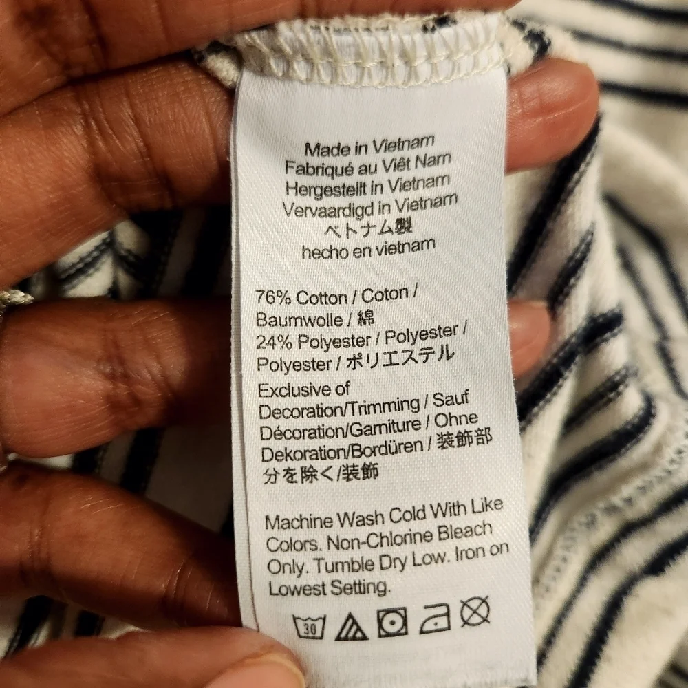 J. Crew | Women's Cream and Black Striped Hoodie Pullover (Size Large)